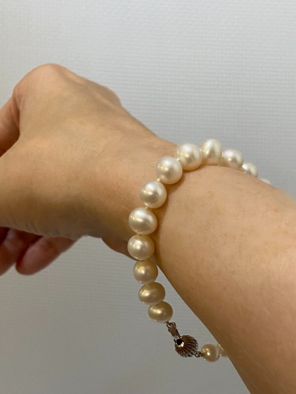 VINTAGE Freshwater Cultured Pearl 925 Sterling Silver Ball Clasp Bracelet Cream